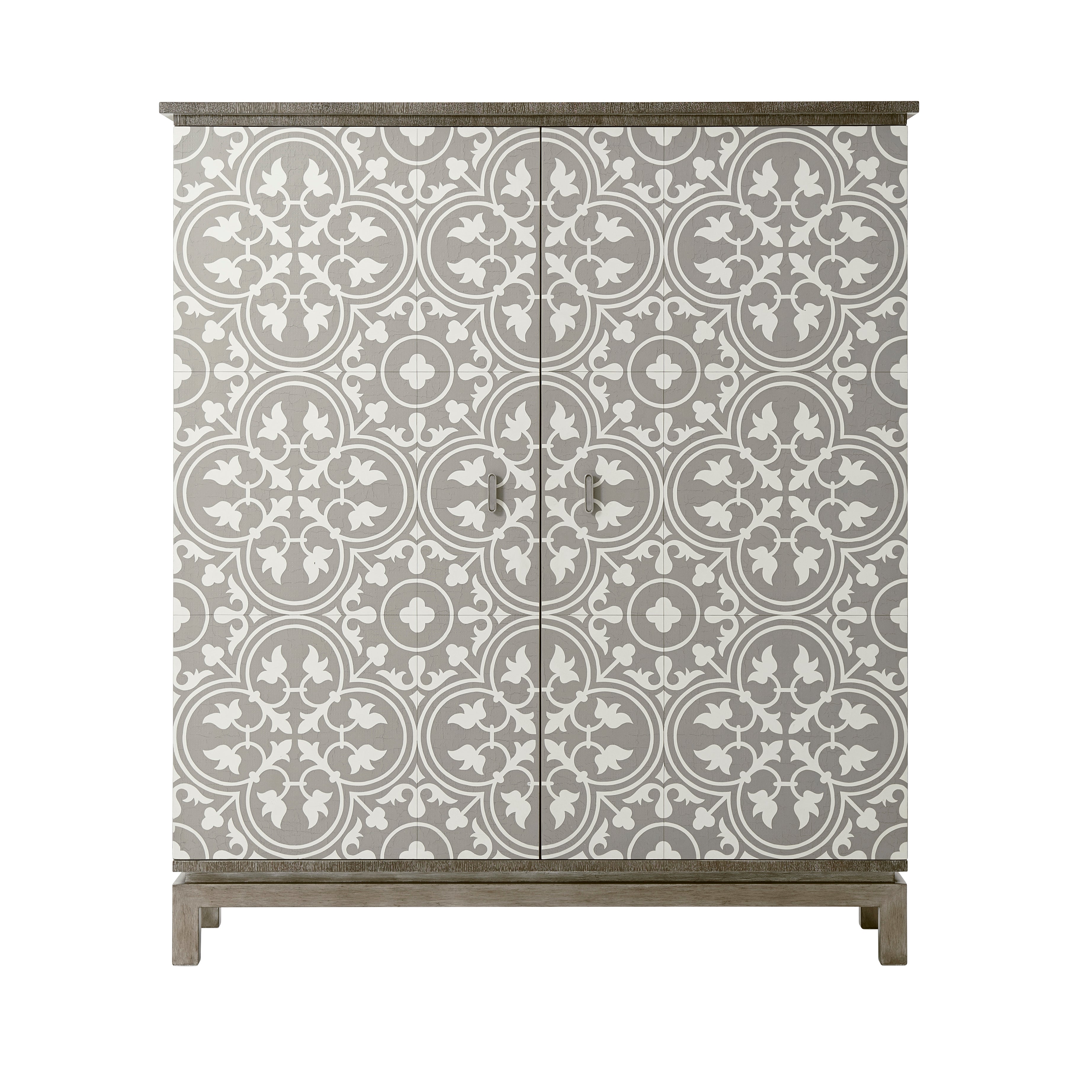 Theodore Alexander Versa-tile bar cabinet — PCF801.2D-Brushed Pewter/PCF802.2H-Wingate/PCF816.2HA-Pugin/VCF1188.2H-Coastal Wave