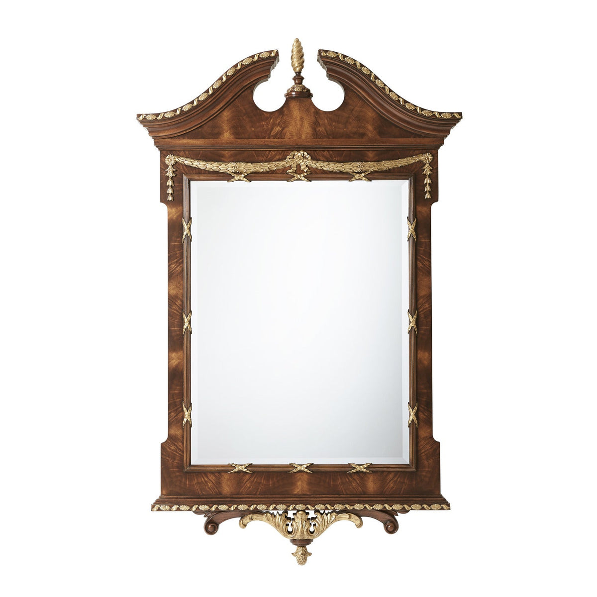 Theodore Alexander | The India Silk Bedroom Wall Mirror - Italian gold rub through ramsey mahogany base / Ramsey Mahogany | AL31038