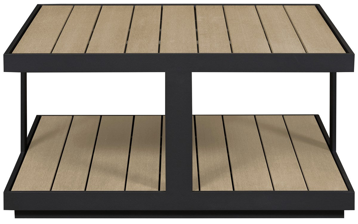 Vanguard | Montclair Outdoor Square Cocktail Table - Shadow Powder Coated Metal / Sand Synthetic Teak Top | OW500-CS