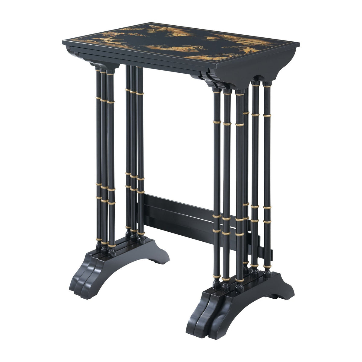 Theodore Alexander | Aviary Nesting Tables - LM Black (No distressing) / Chinoiserie Paintings on black base / Black Paint | TA50454
