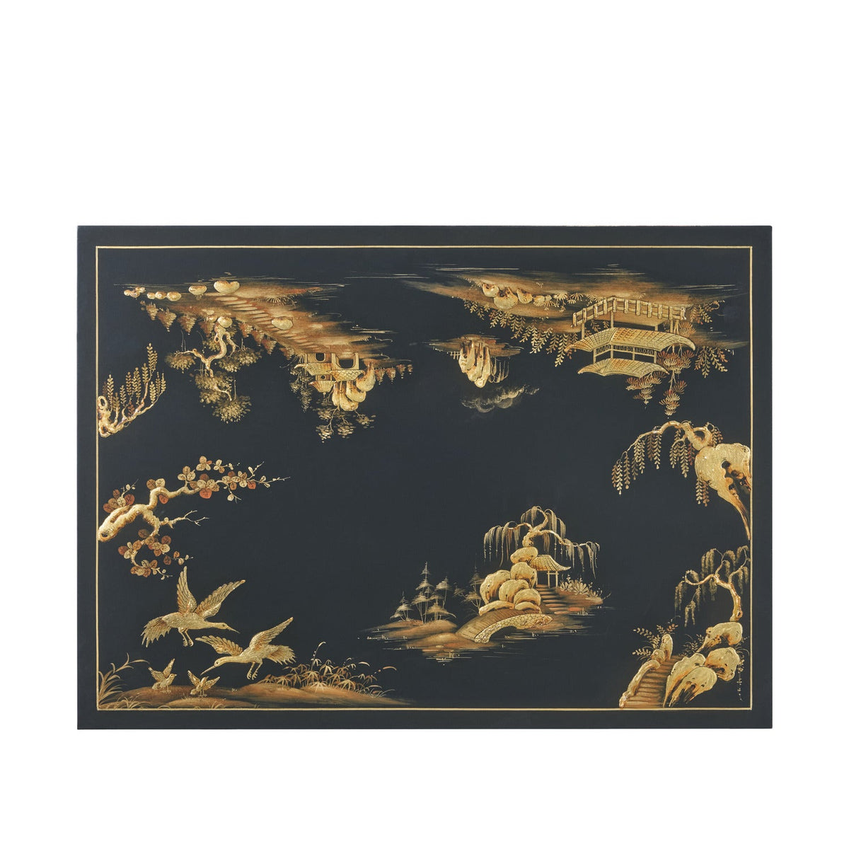 Theodore Alexander | Aviary Nesting Tables - LM Black (No distressing) / Chinoiserie Paintings on black base / Black Paint | TA50454