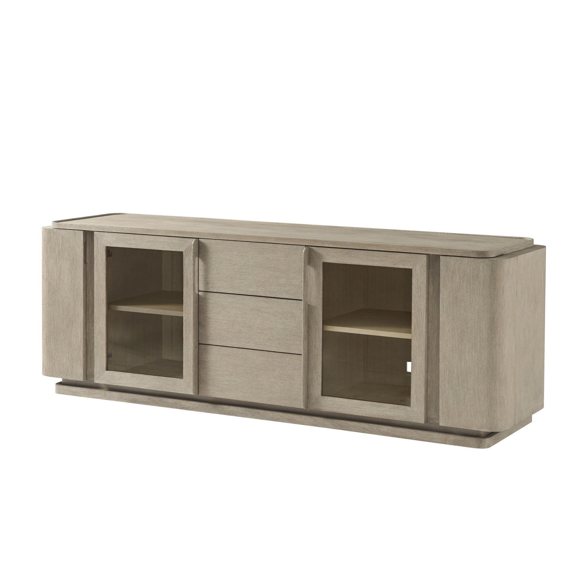 Theodore Alexander Repose Glass Door Media Console — PCF1175.1K2HA3F - Grey Oak Finish