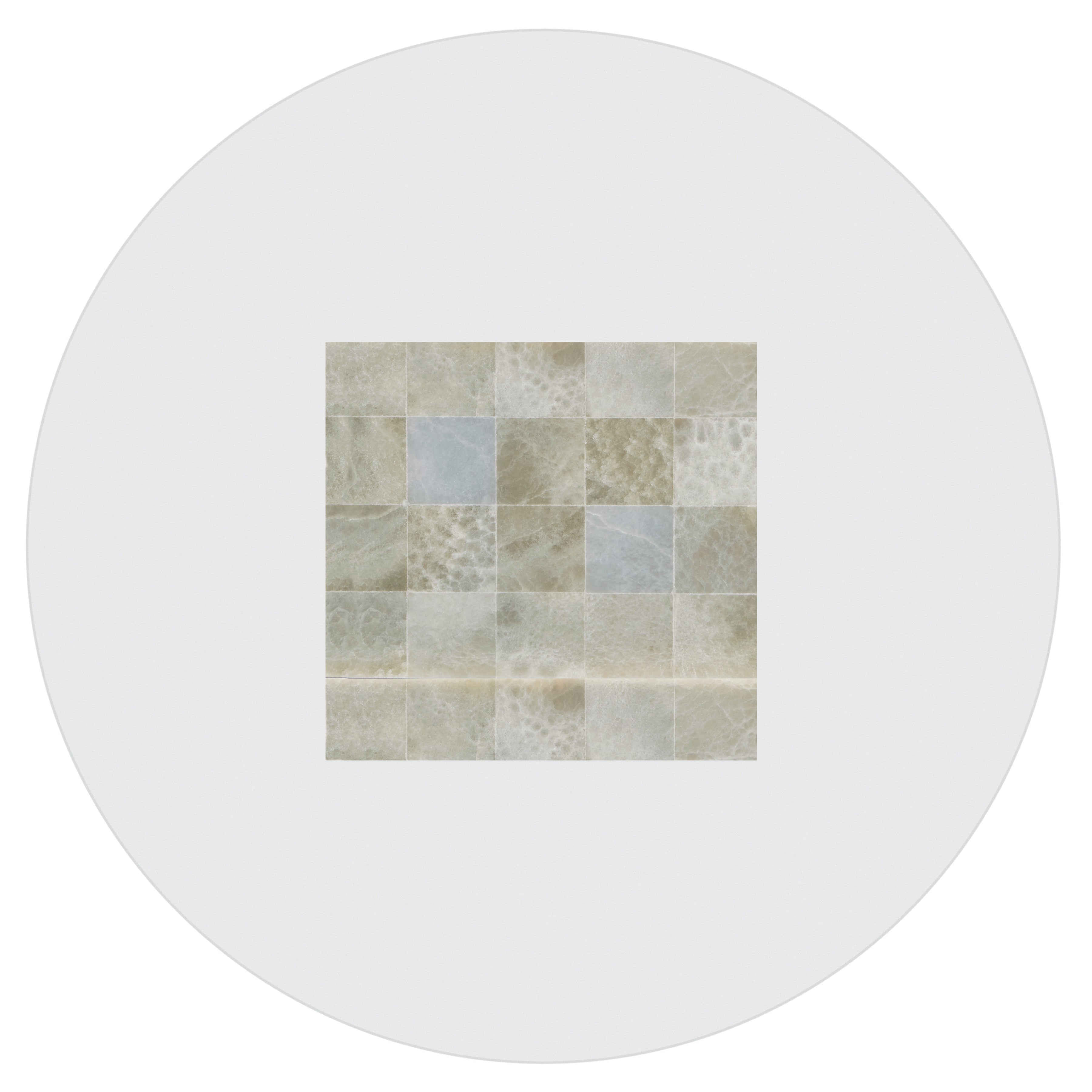 Bernhardt Interiors | Bernhardt Trimbelle Round Dining Table (54") - White Onyx/ Antique Pewter | K1022