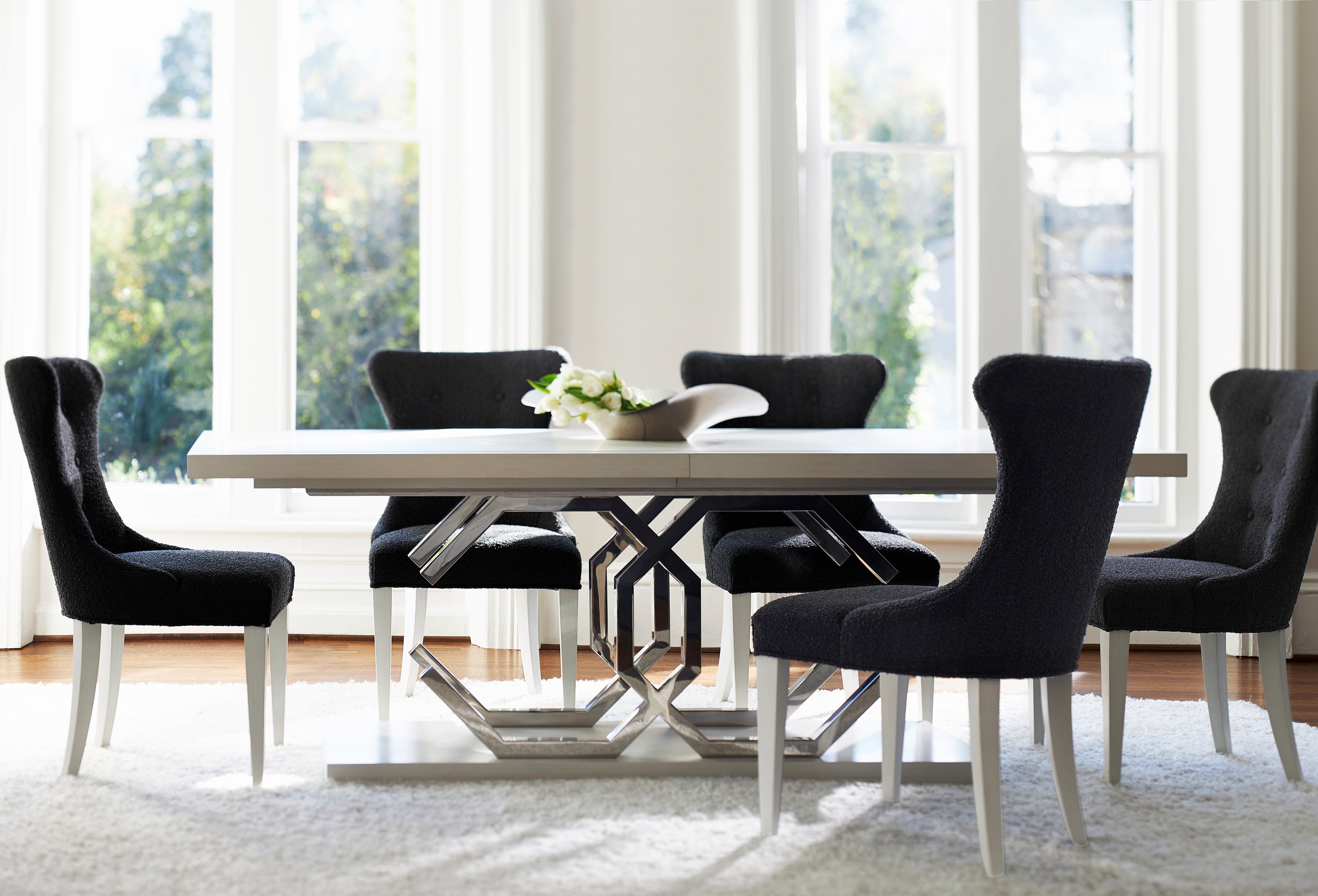 Bernhardt | Bernhardt Silhouette Rectangular Dining Table - Eggshell,Polished Stainless Steel | K1581