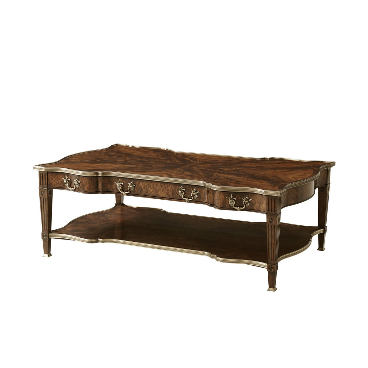 Theodore Alexander | Regal Cocktail Table - Swirl Brown / Gold tooling / Ramsey Mahogany | 5105-160