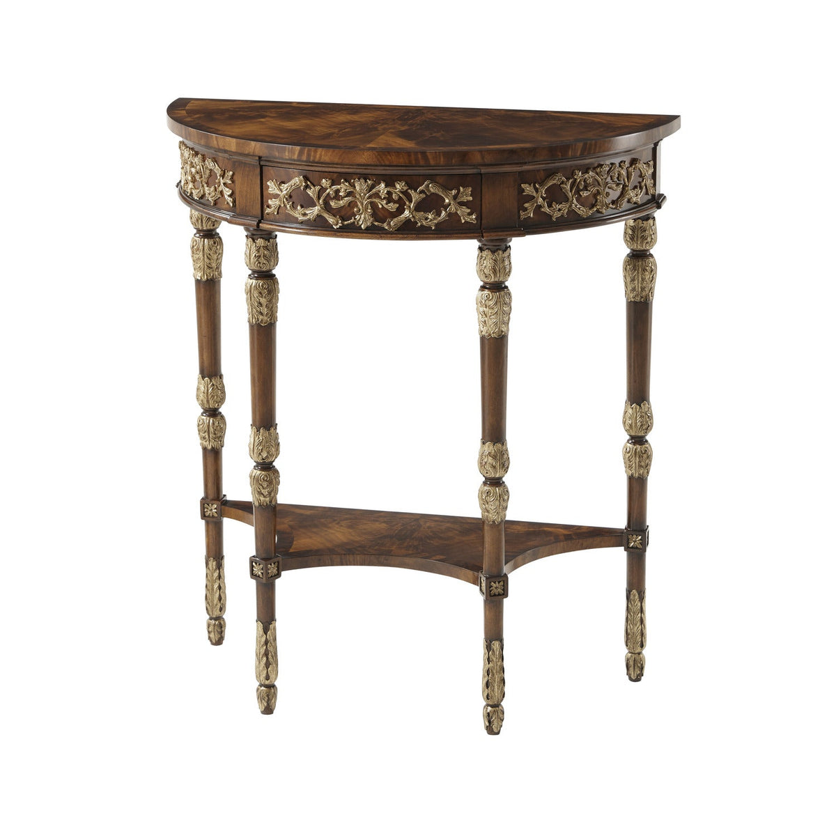 Theodore Alexander | Beauty of Leaves Accent Console Table - Italian gold rub through ramsey mahogany base / Ramsey Mahogany | 5300-083