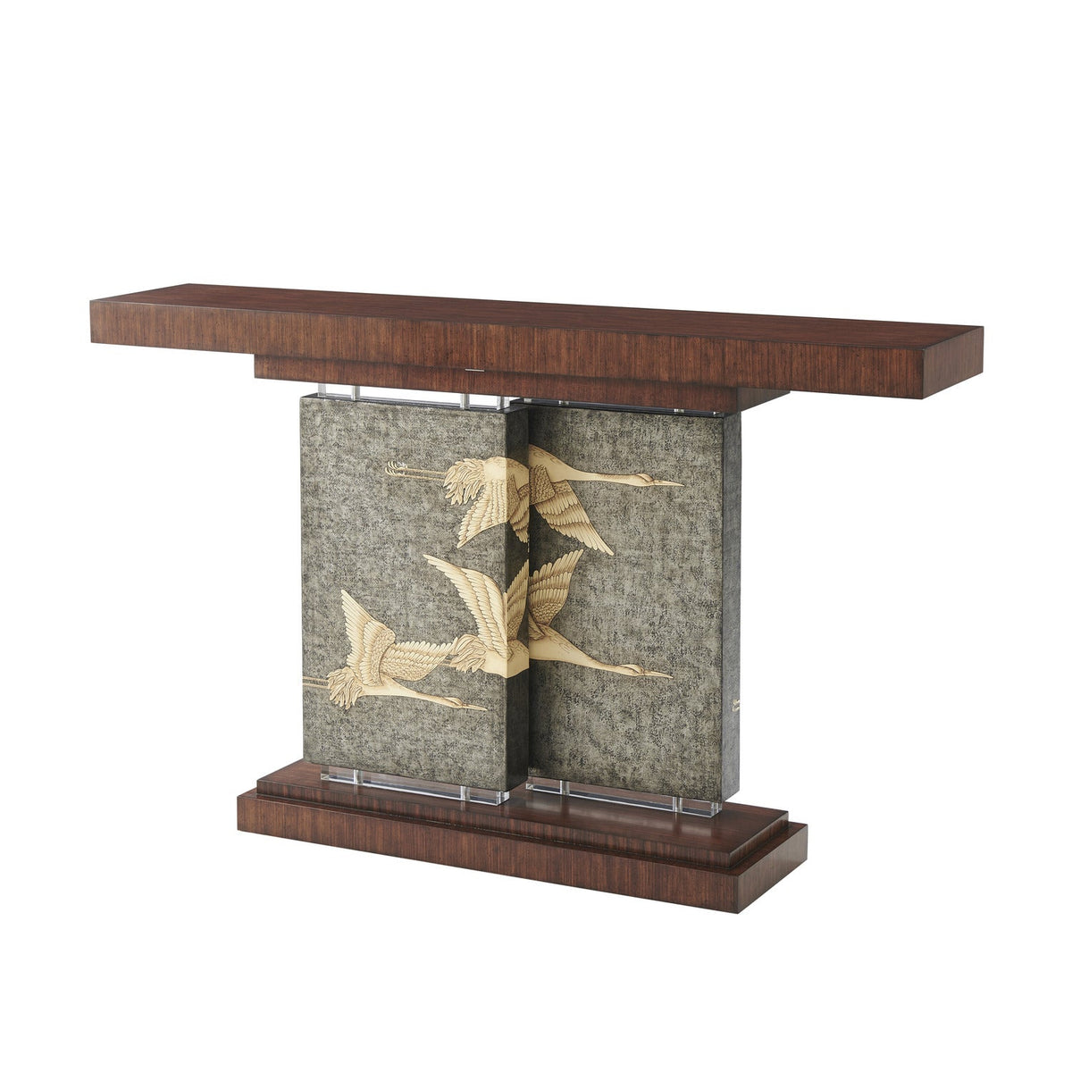 Theodore Alexander | Flight Console Table - Pewter Argento with decor / Daniellia 3rd | 5305-187