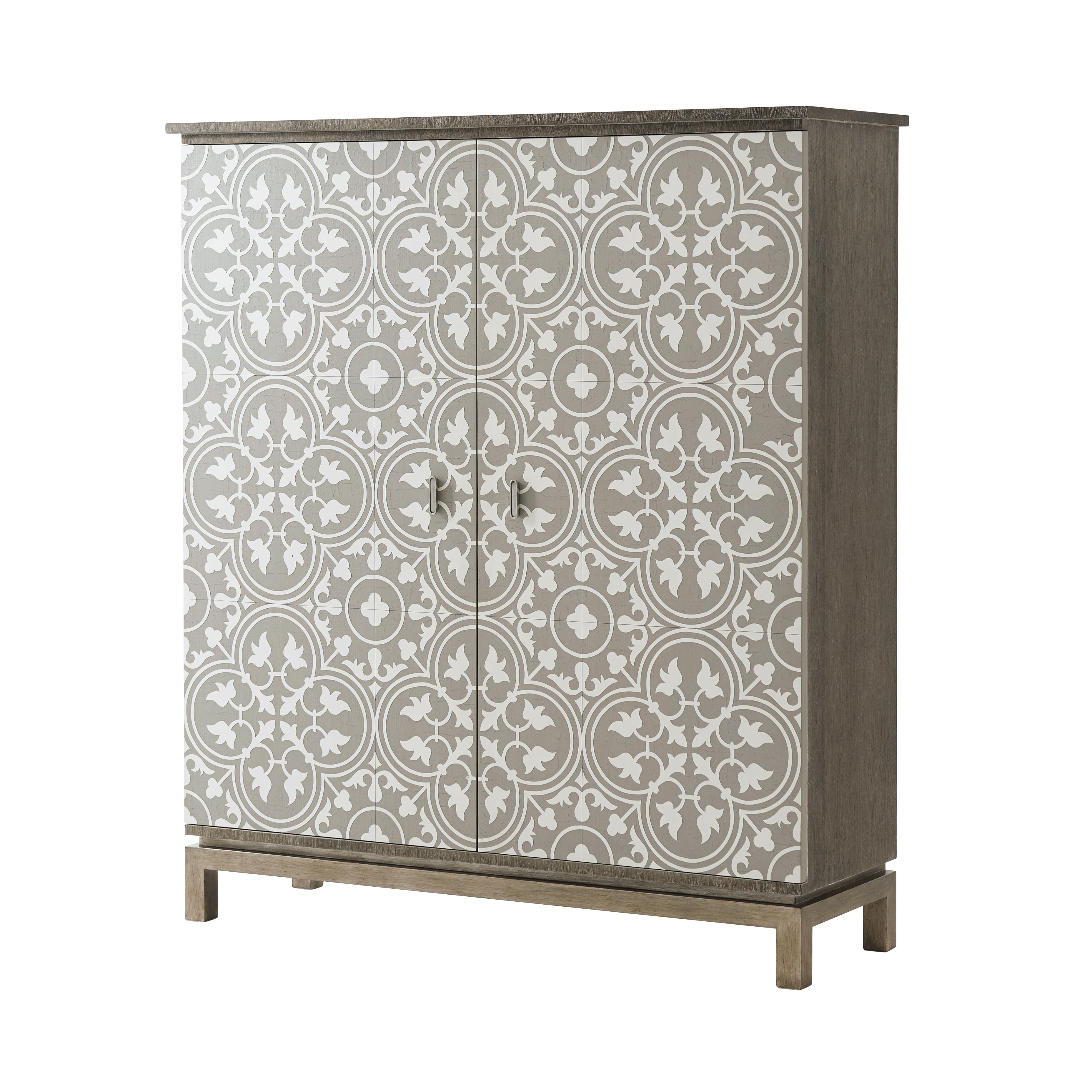 Theodore Alexander Versa-tile bar cabinet — PCF801.2D-Brushed Pewter/PCF802.2H-Wingate/PCF816.2HA-Pugin/VCF1188.2H-Coastal Wave