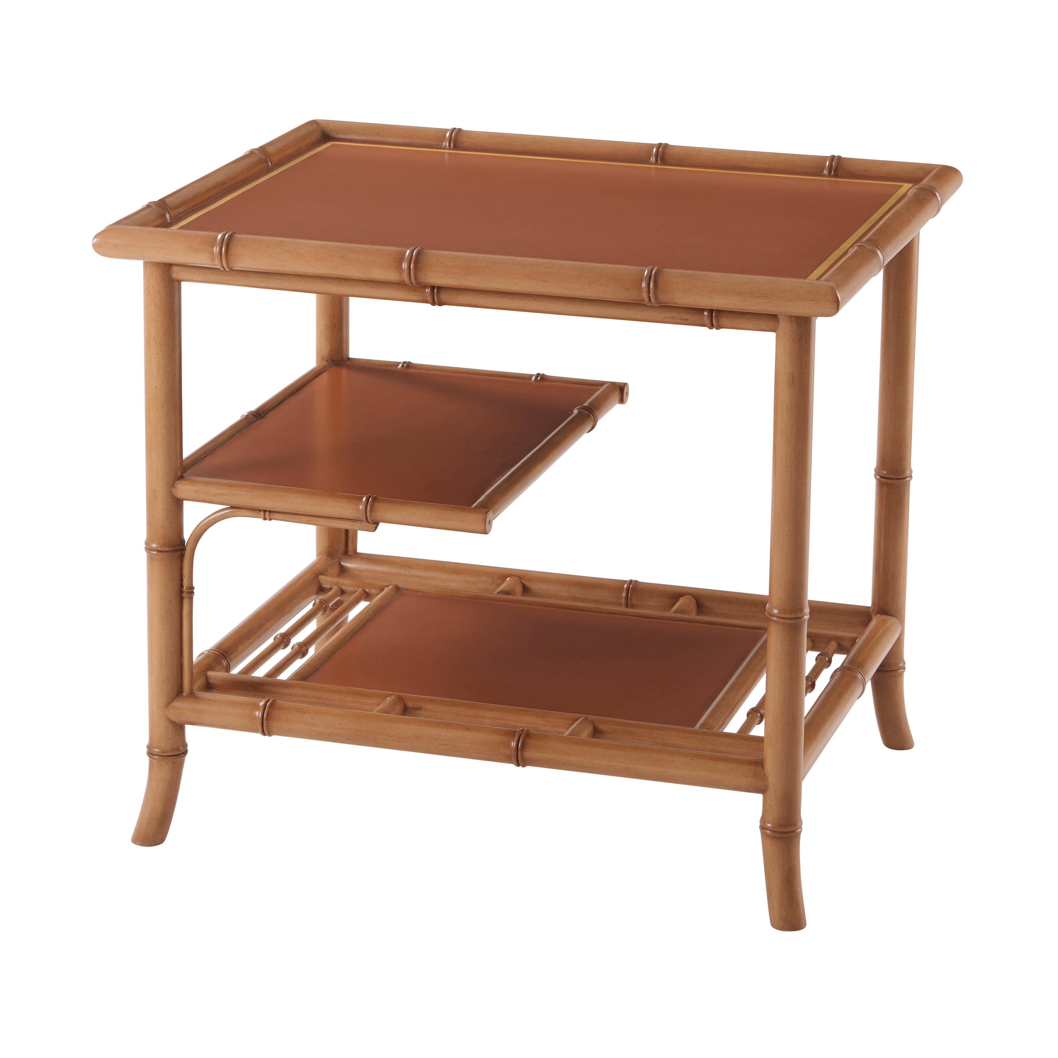 Theodore Alexander May Side Table — LCF330-Caramel LU44/LT02-Gold tooling/PCF1063.2K-Natural Bamboo