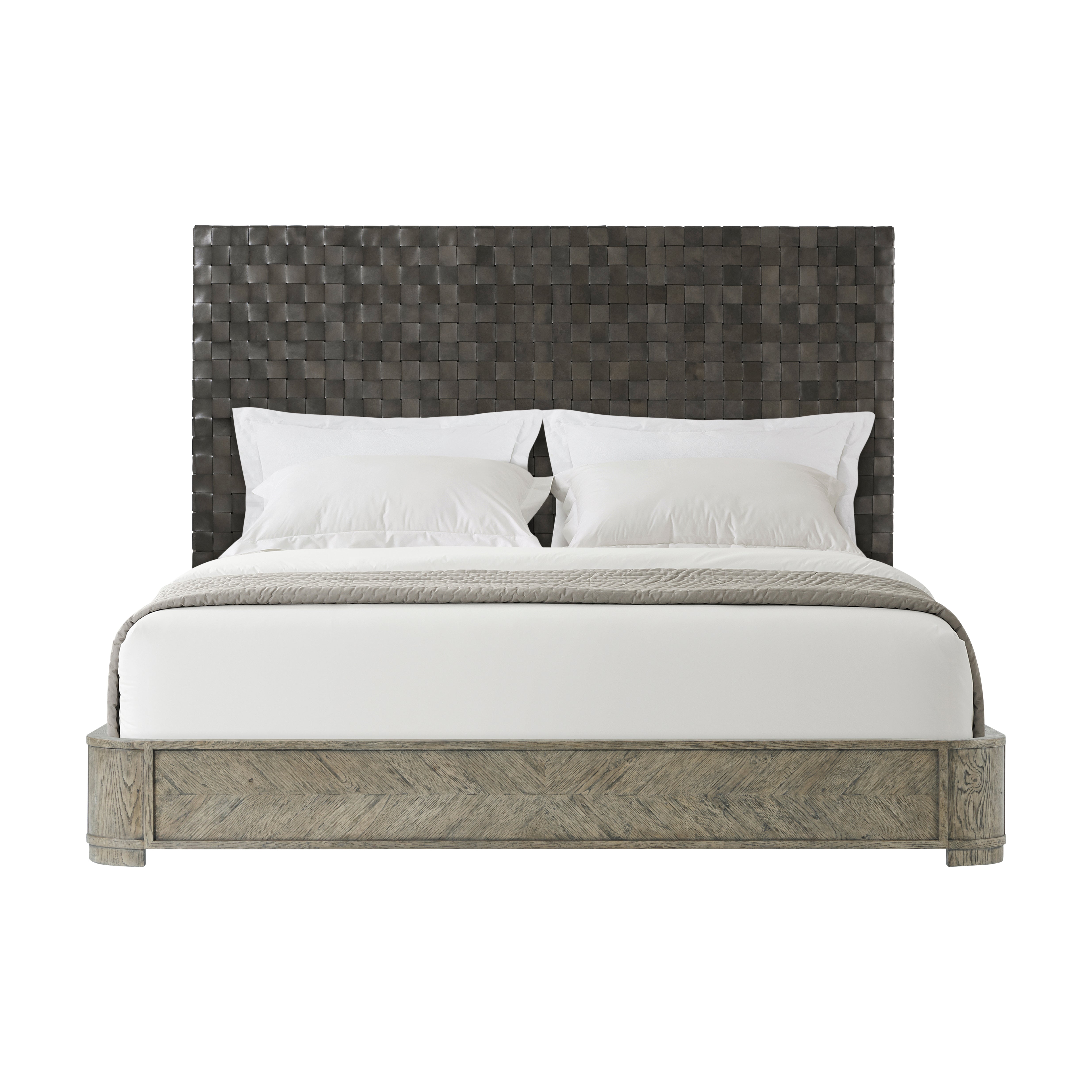 Theodore Alexander Weston California King Bed — LCF299 - Phoenix Leather\ VCF1694.1D2GB3F - Grey Echo Oak