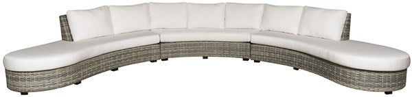 Vanguard Montclair Curved 3 Piece Outdoor Sectional- Pebble Basket Weave-Color: Jellyfish Pearl