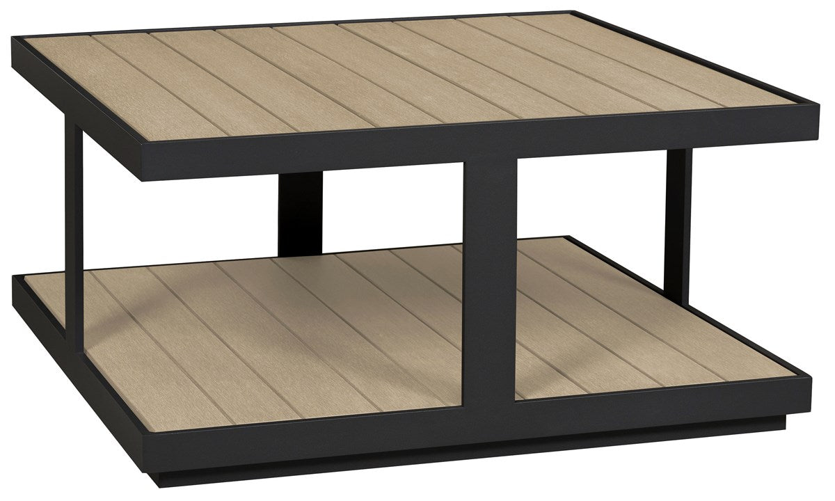 Vanguard | Montclair Outdoor Square Cocktail Table - Shadow Powder Coated Metal / Sand Synthetic Teak Top | OW500-CS