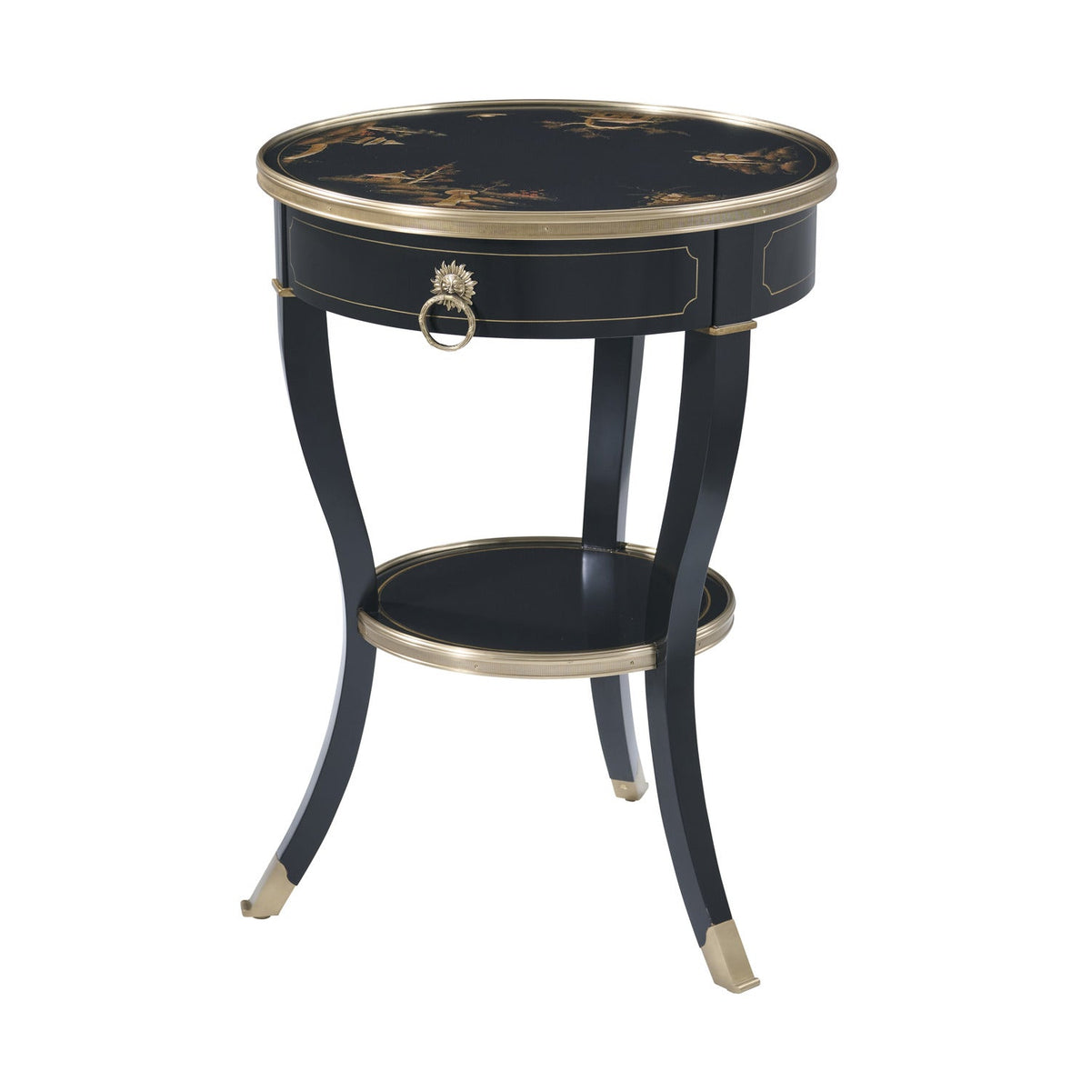 Theodore Alexander | Serenity Lamp Table - LM Black (No distressing) / Chinoiserie Paintings on black base / Black Paint | TA50451