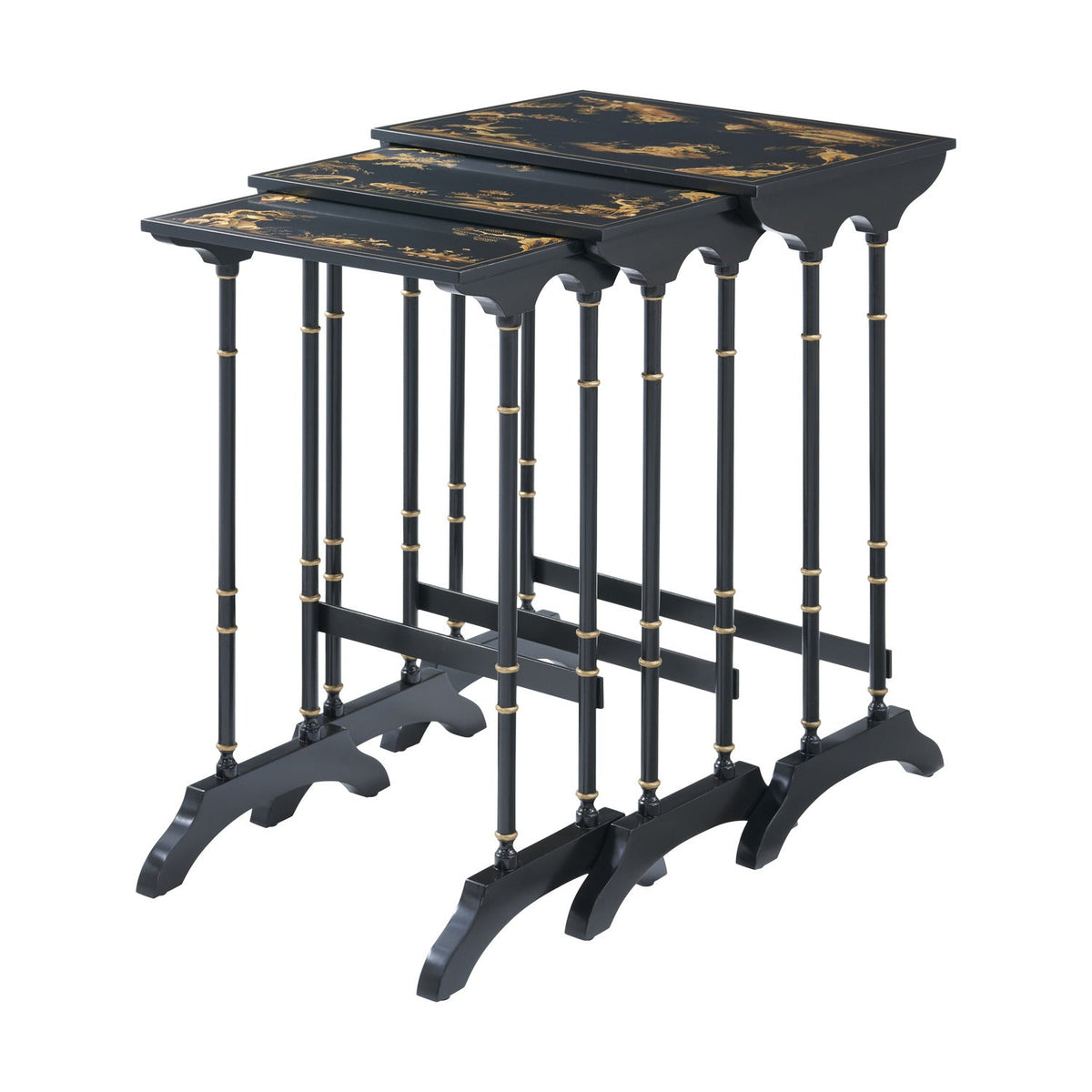 Theodore Alexander | Aviary Nesting Tables - LM Black (No distressing) / Chinoiserie Paintings on black base / Black Paint | TA50454