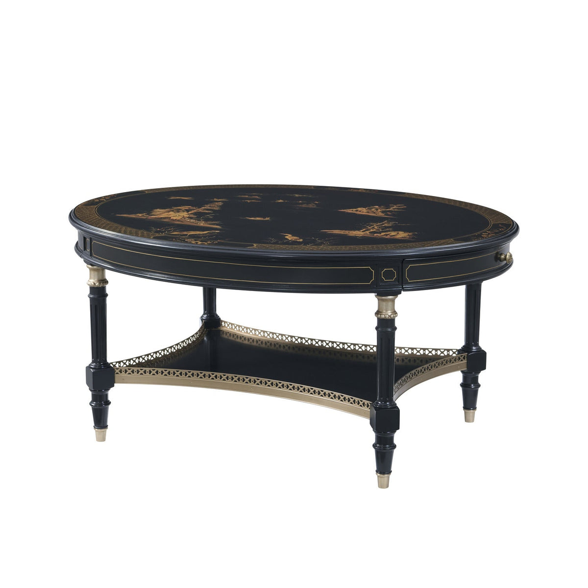 Theodore Alexander | Terrace Cocktail Table - LM Black (No distressing) / Chinoiserie Paintings on black base / Black Paint | TA51319