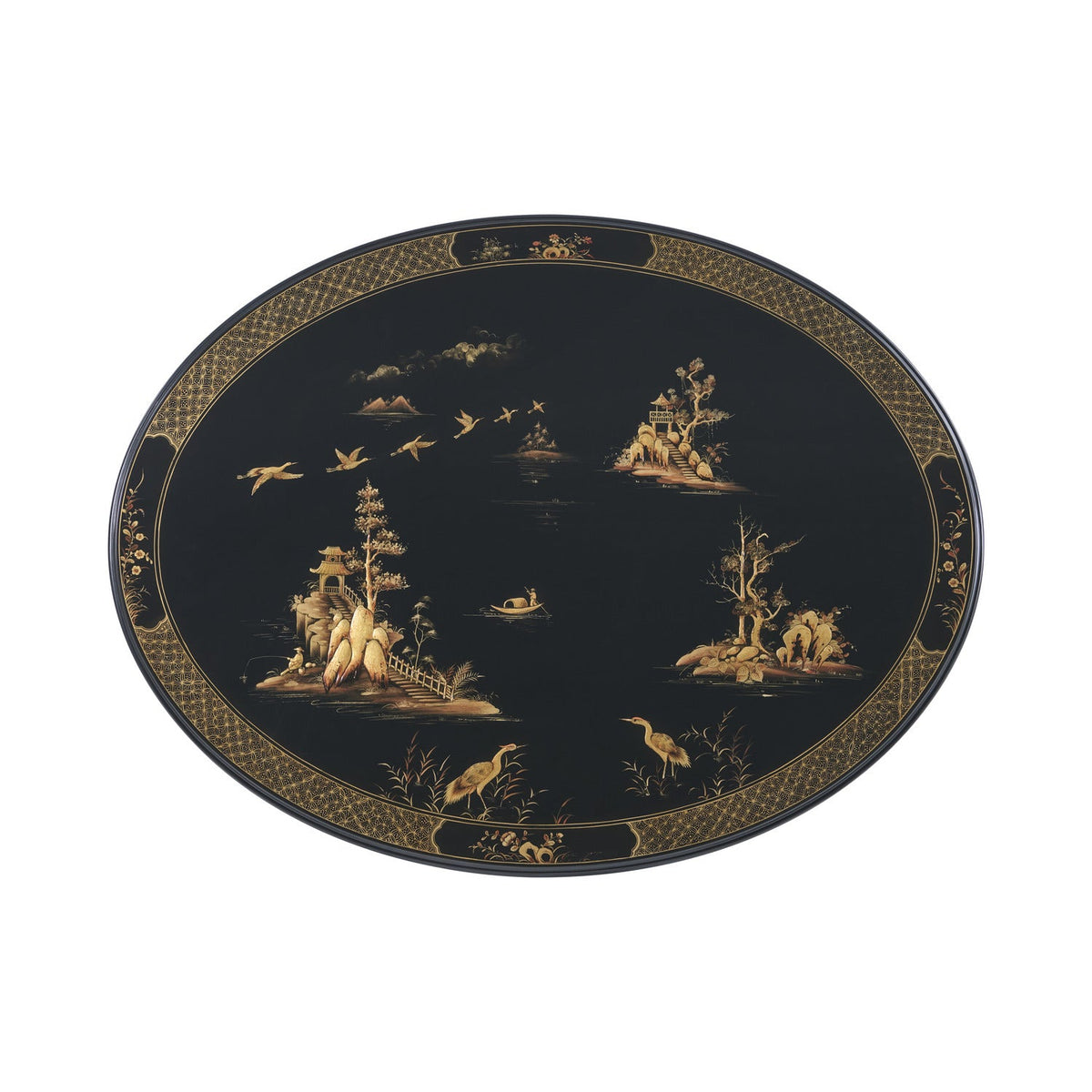 Theodore Alexander | Terrace Cocktail Table - LM Black (No distressing) / Chinoiserie Paintings on black base / Black Paint | TA51319