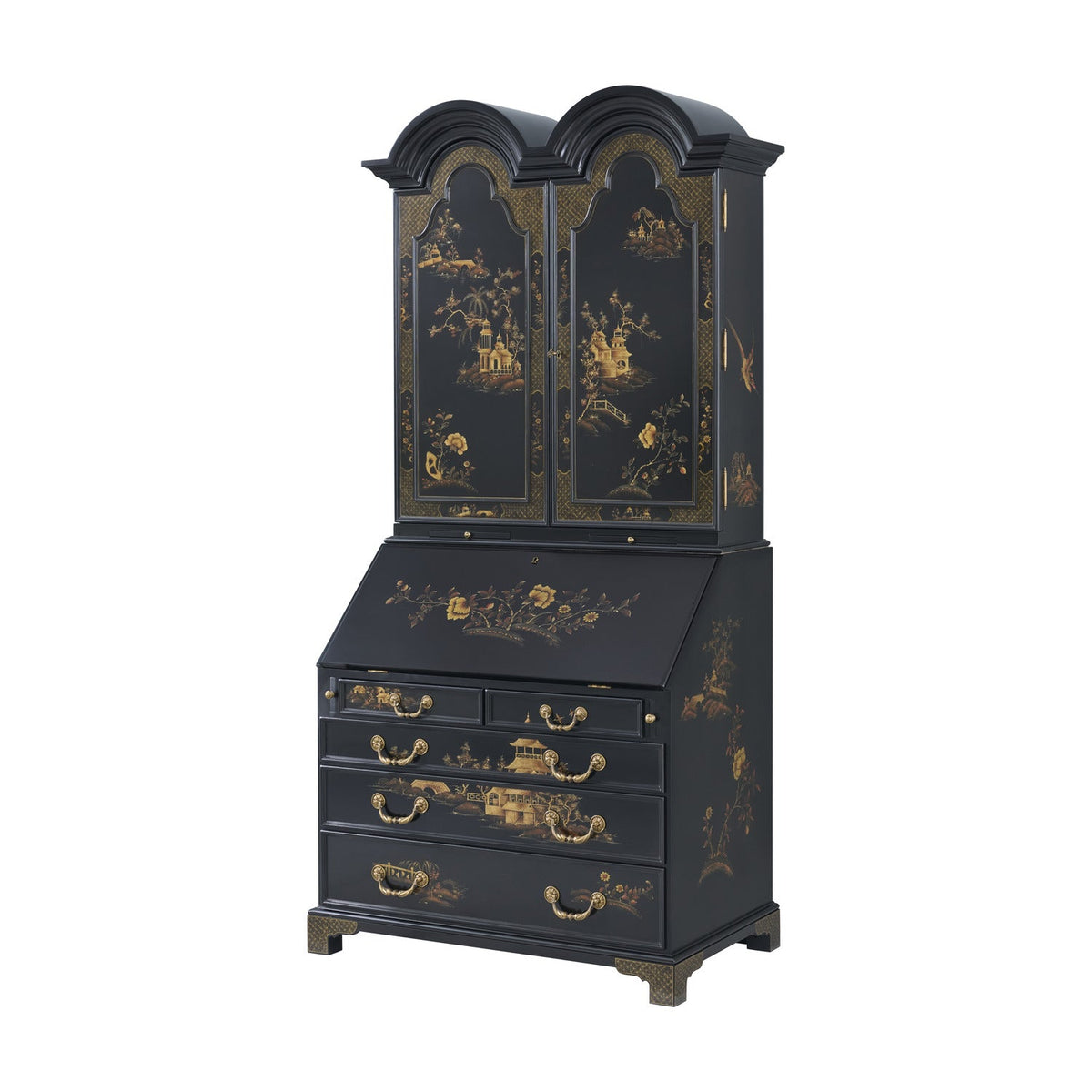 Theodore Alexander | Pavilion Secretaire - LM Black (No distressing) / Chinoiserie Paintings on black base / Black Paint | TA65004