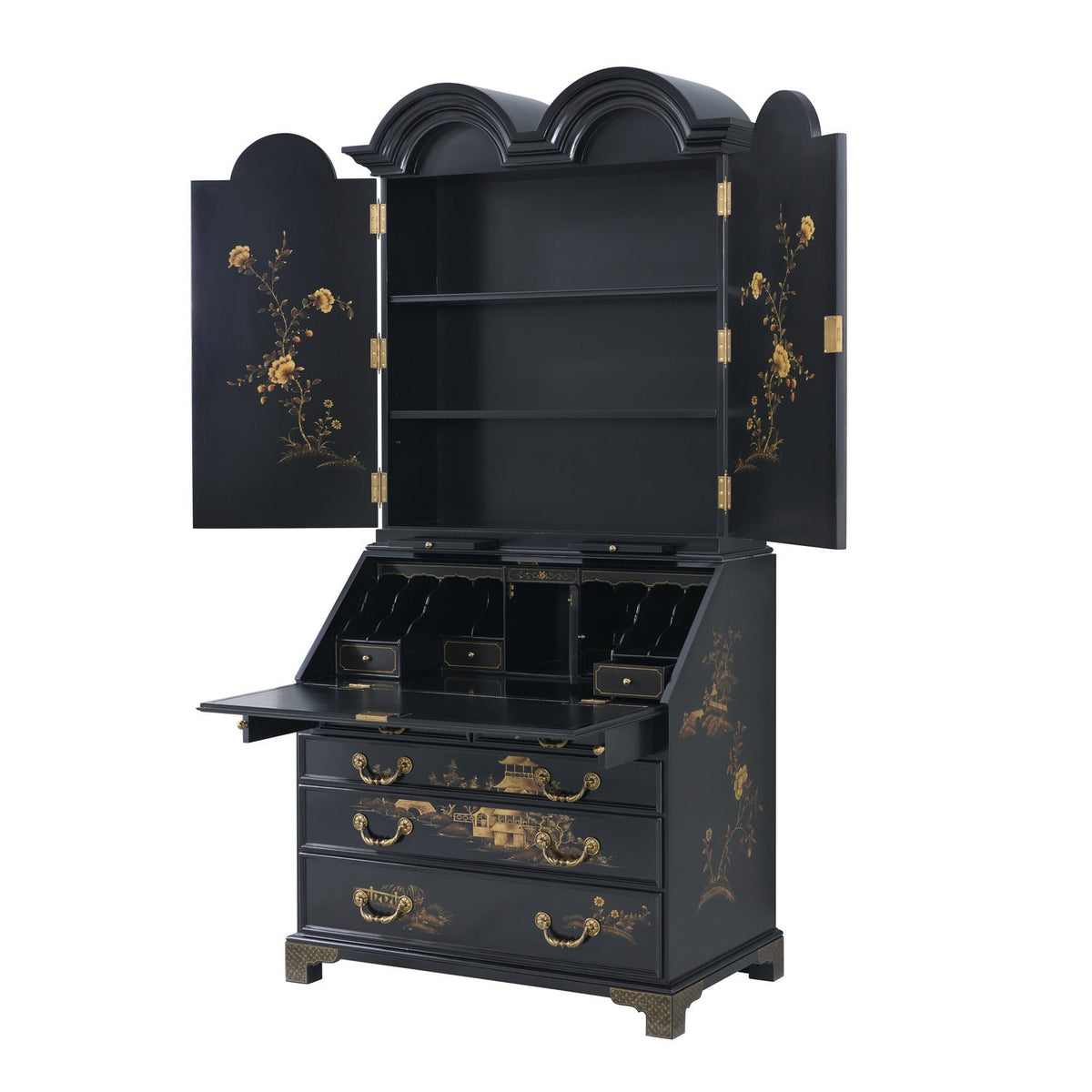 Theodore Alexander | Pavilion Secretaire - LM Black (No distressing) / Chinoiserie Paintings on black base / Black Paint | TA65004