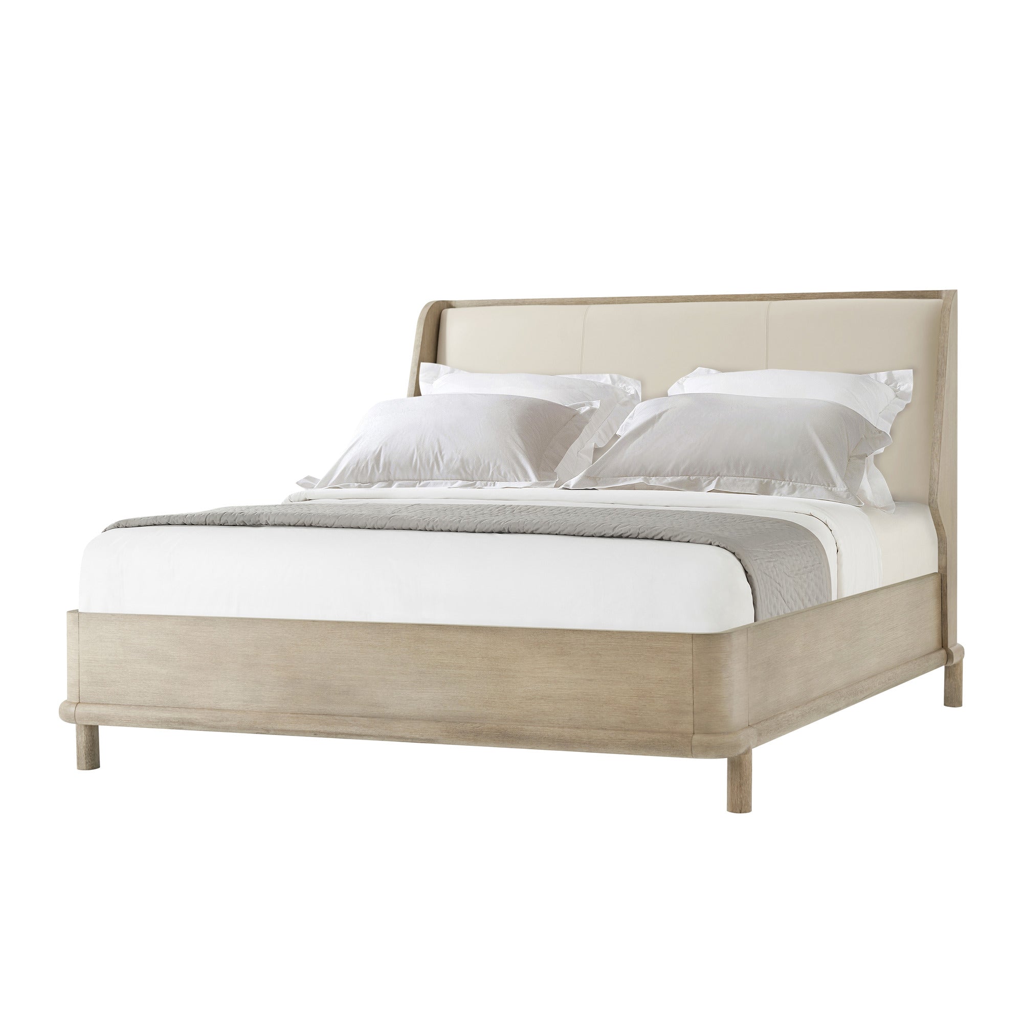 Theodore Alexander Repose Wooden with Upholstered Headboard Cali King Bed — PCF1175.1K2HA3F - Grey Oak Finish