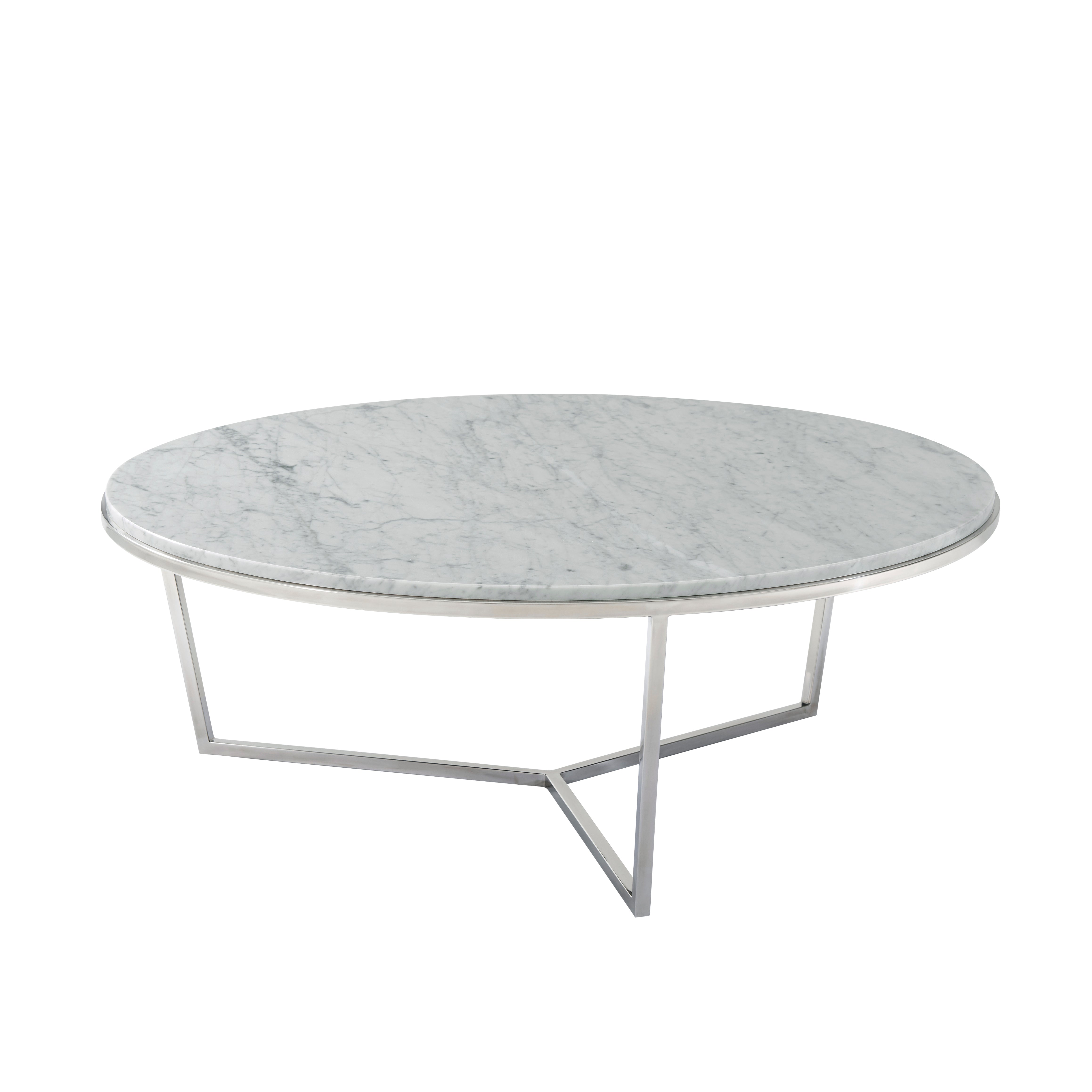 Theodore Alexander Fisher Round Cocktail Table (Marble) — Nickel Finish Base
