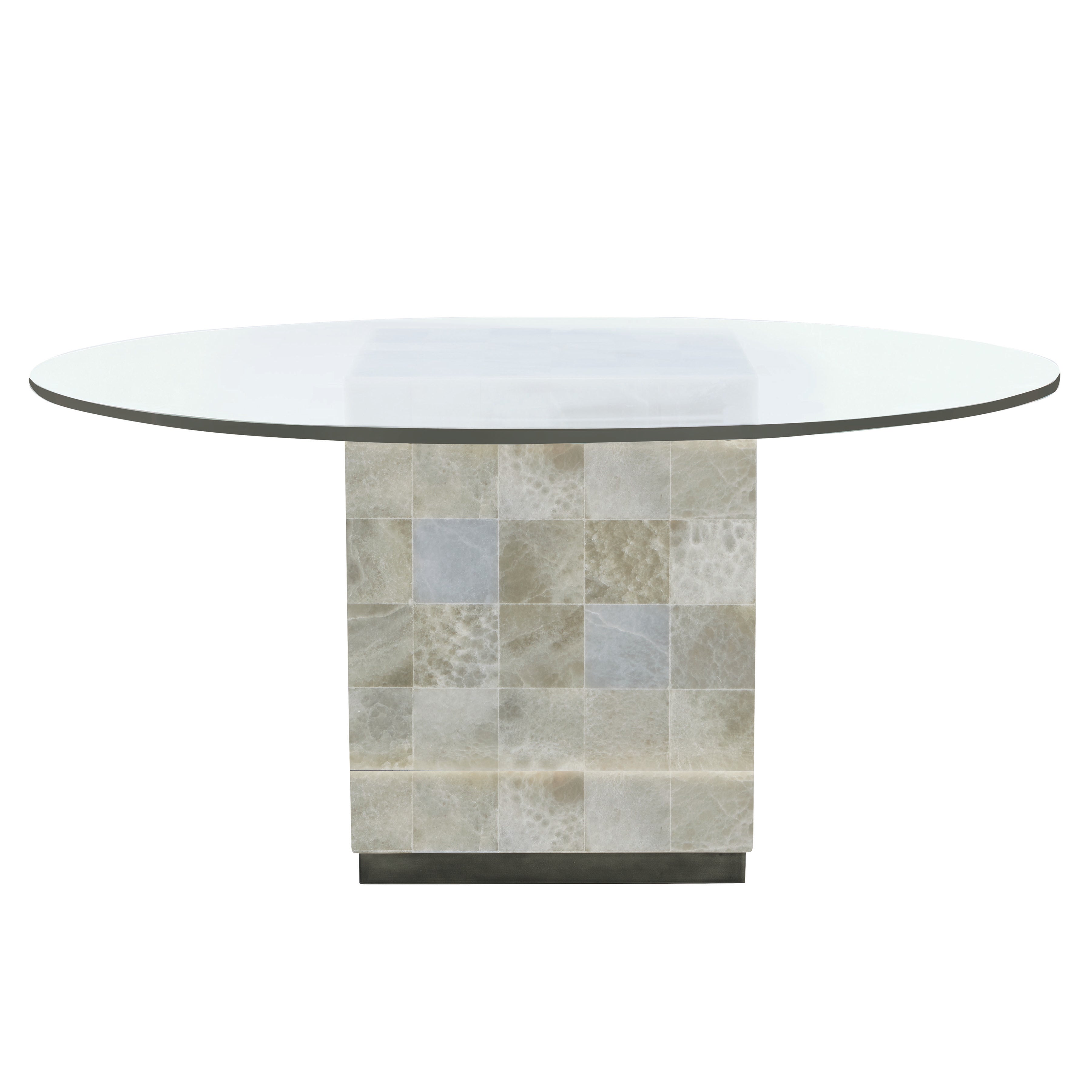 Bernhardt Interiors | Bernhardt Trimbelle Round Dining Table (54") - White Onyx/ Antique Pewter | K1022