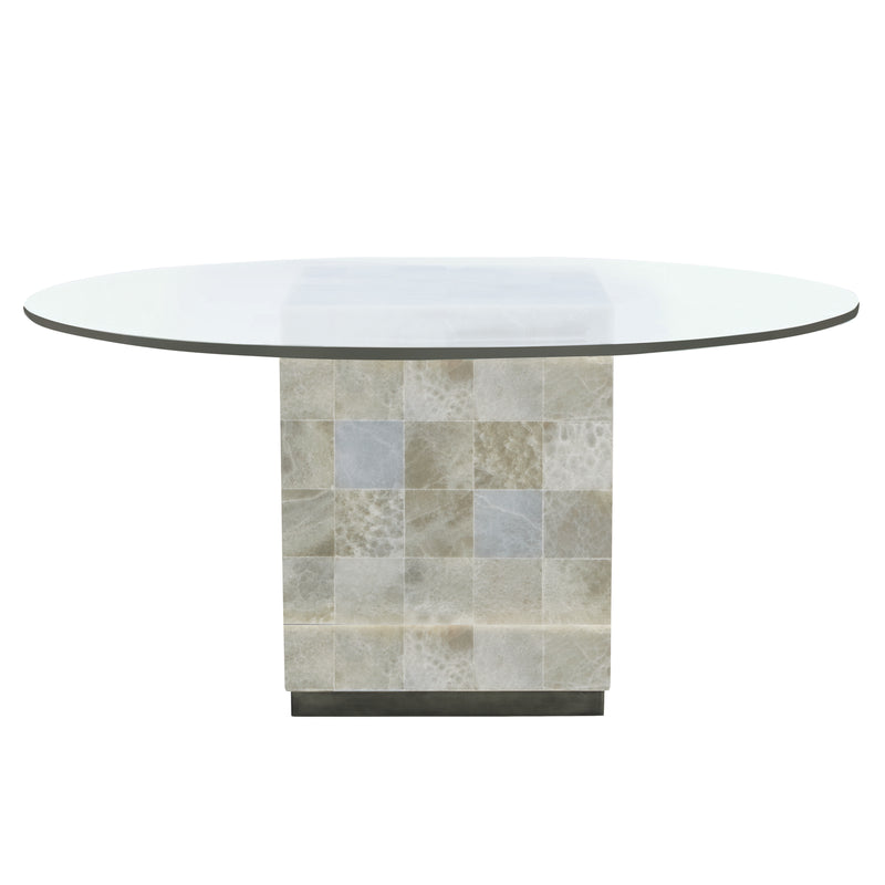 Bernhardt Interiors | Bernhardt Trimbelle Round Dining Table (54") - White Onyx/ Antique Pewter | K1022