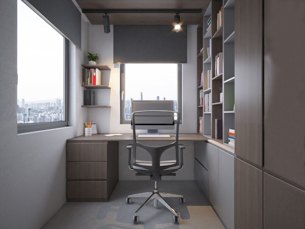 Home offices often require lots of equipment and paperwork. Keep your office clutter-free with functional storage and organization.